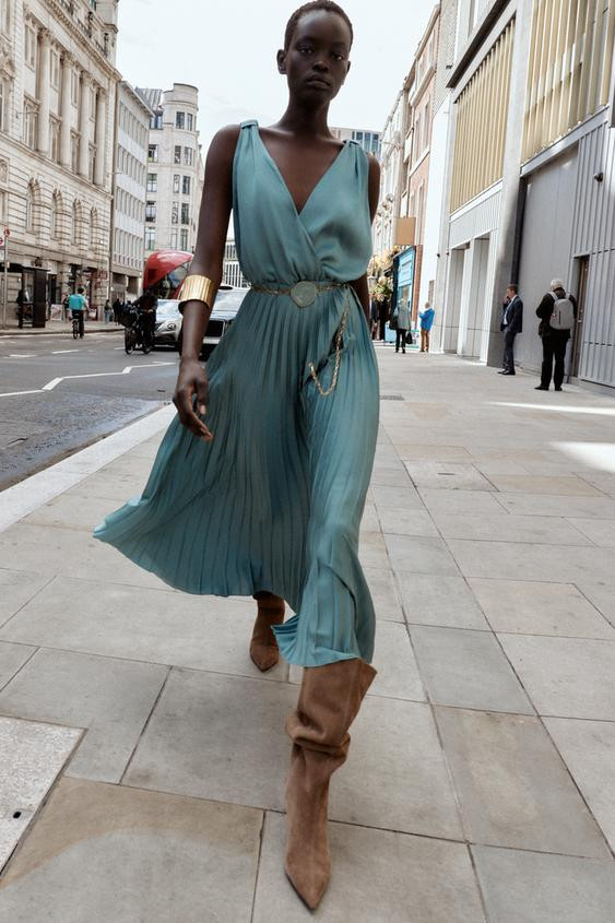 BELTED PLEATED MIDI DRESS | Zara US