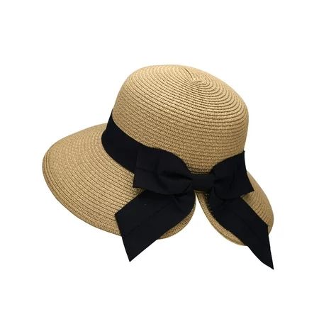 Women's Pretty Foldable Beach Sun Visor Straw Hat w/ Bow, Nature | Walmart (US)