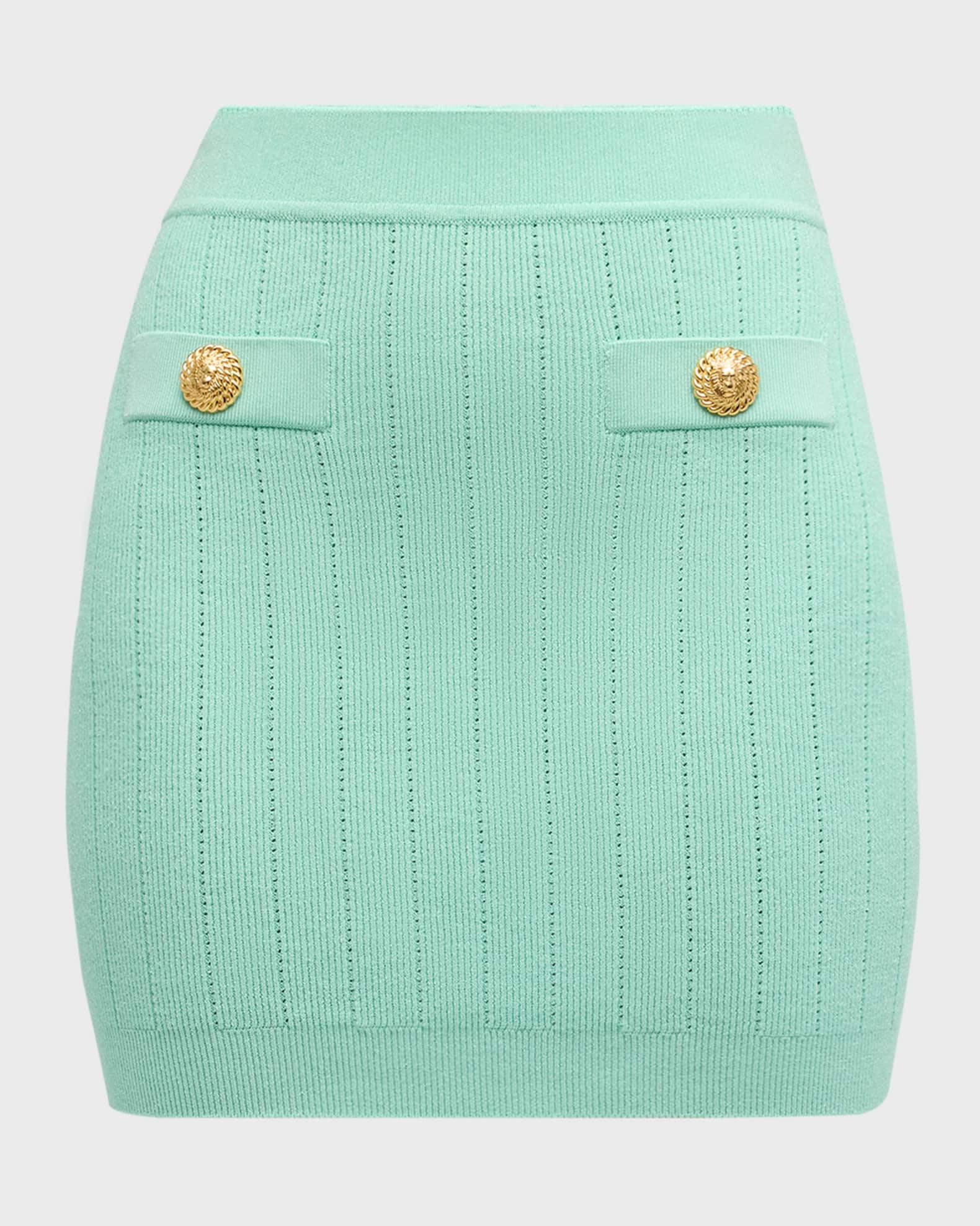 2-Button Pocket Pointelle Rib Knit Mini Skirt | Neiman Marcus