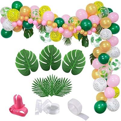 Jungle Safari Theme Balloon Garland Arch Kit, Pink Green Animal Balloons Garland with Tropical Pa... | Amazon (US)
