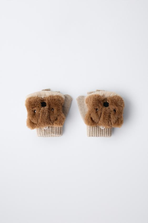 BEAVER FUR EFFECT MITTEN GLOVES | Zara US