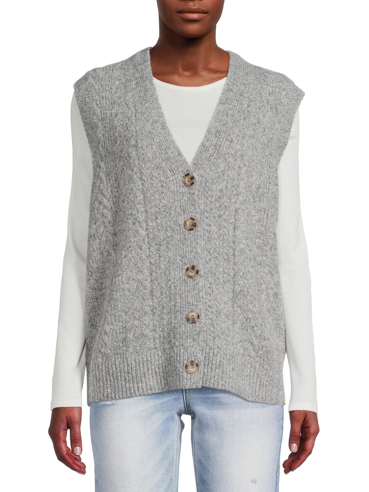 Dreamers by Debut Womens V Cut Cable Knit Sleeveless Sweater Vest - Walmart.com | Walmart (US)