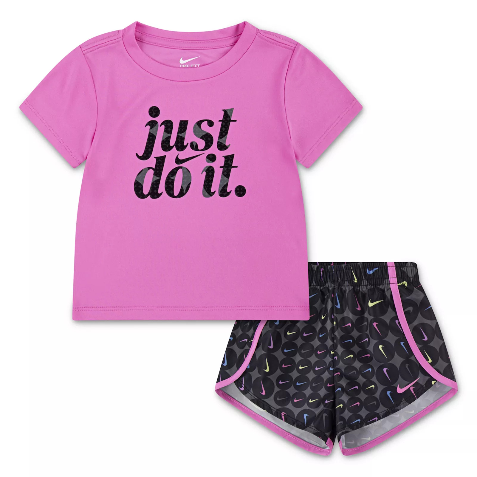 Baby & Toddler Girls Nike Dri-FIT ""Just Do It."" T-shirt & All-Over Print Sprinter Shorts 2-Piece Set, Toddler Girl's, Size: 2T, Black | Kohl's