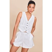 White Linen Look Boxy Detail Vest | PrettyLittleThing US