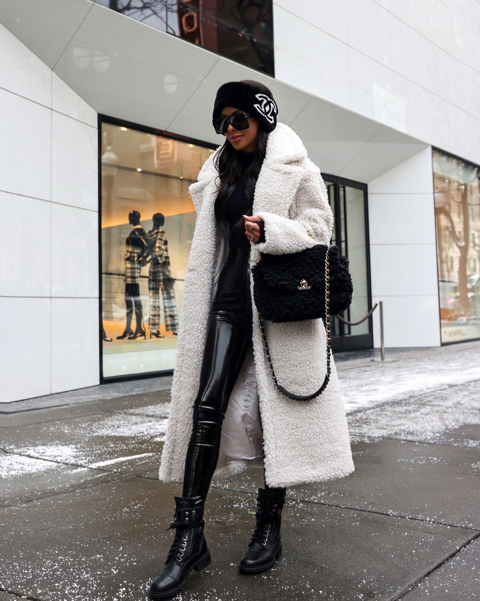 Casual winter outfit
Ugg Sherpa coat
Commando patent leather leggings on sale
Chanel combat boots 

#LTKSaleAlert #LTKSeasonal #LTKTravel