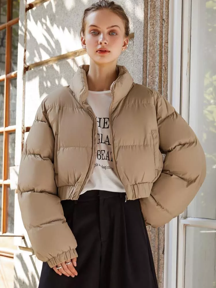 DAZY Camo Print Drop Shoulder Crop Denim Jacket