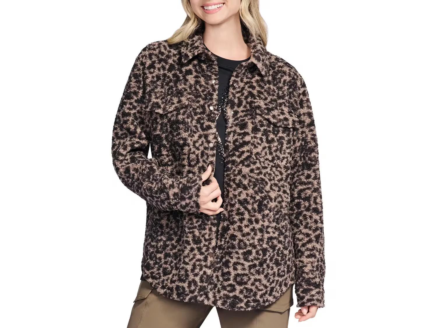 Skechers OntheGO Cheetah Sherpa Jacket | Women's | Tan Cheetah Print | Size M | Jackets | DSW