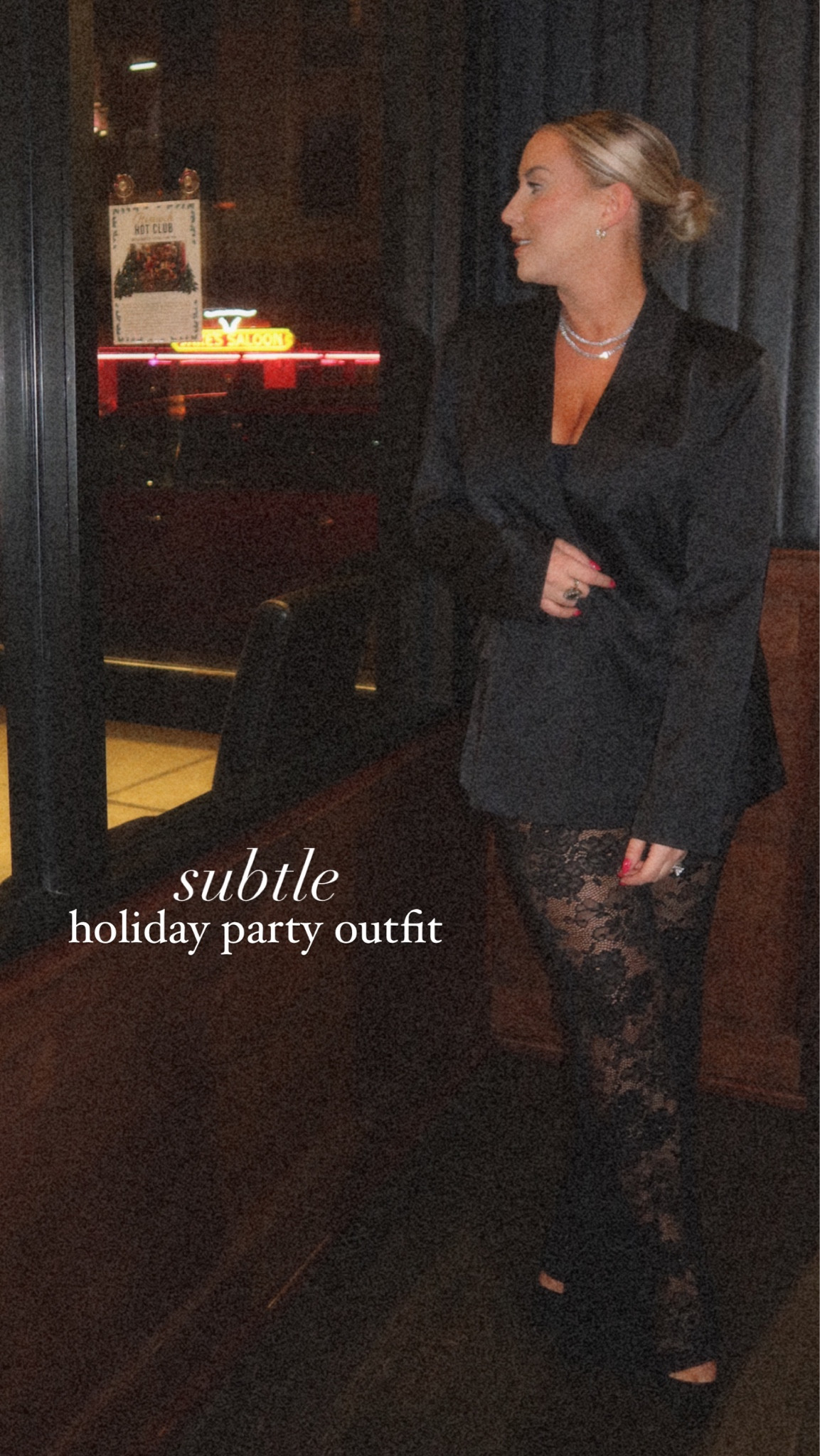 Subtle holiday outfit inspo feat. the “no pants” trend with the lace pants! 

I loooooved this outfit. I felt powerful and sexy but also COMFY. Cannot recommend this outfit enough! 

#LTKHoliday #LTKstyletip #LTKmidsize