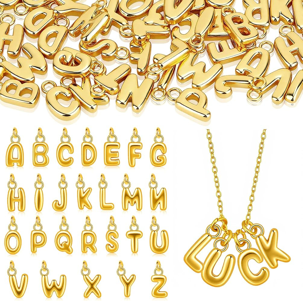 SelfTek 52Pcs 18K Gold Filled A-Z Alphabet Letters Charms for Jewelry Making, Gold Letter Charm P... | Amazon (US)