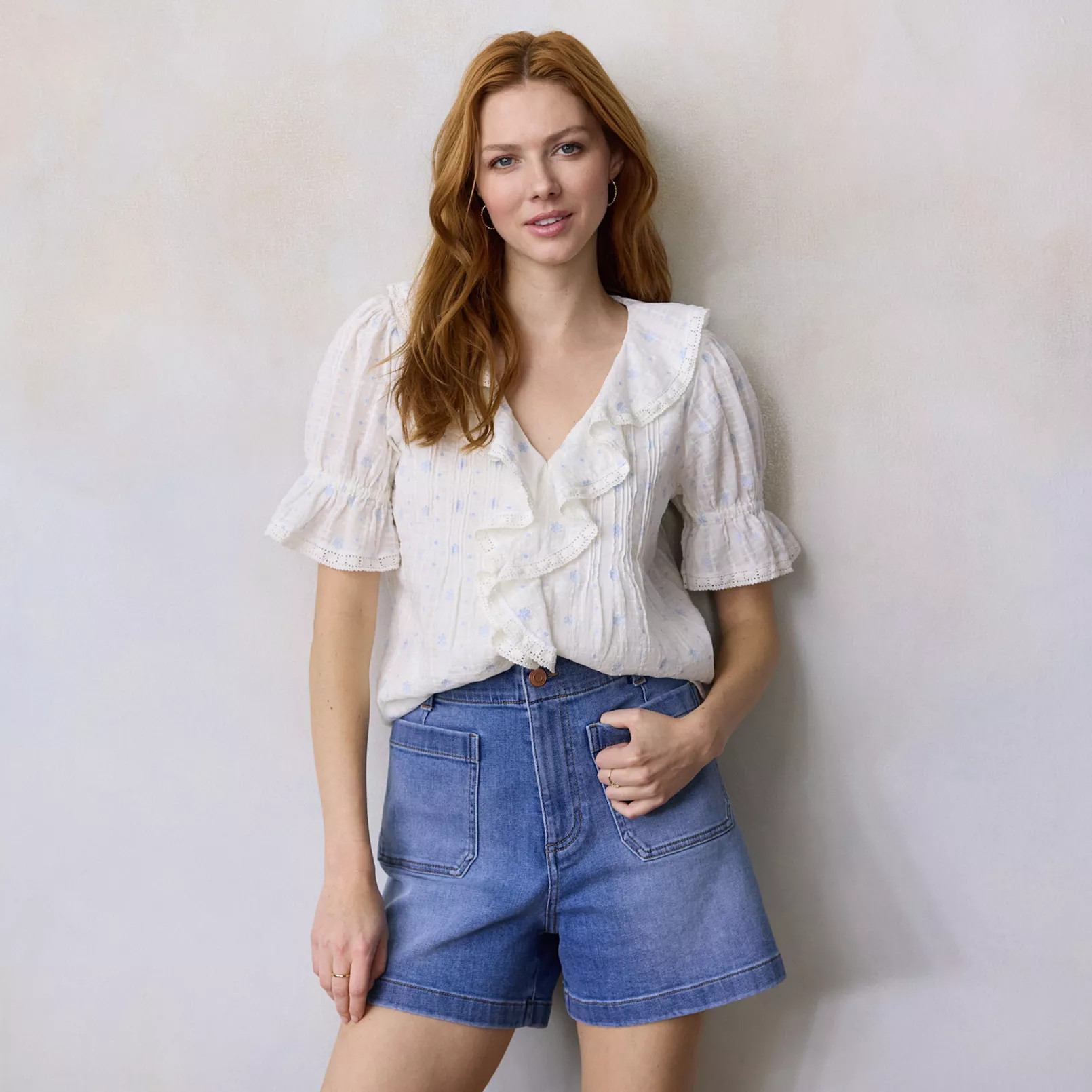 Women's LC Lauren Conrad Ruffle Front Blouse With Tucks | Kohl's