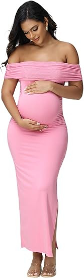 Women's Maternity Mesh Off Shoulder Sleeveless Split Party Midi Dress for Baby Shower Photoshoot ... | Amazon (US)