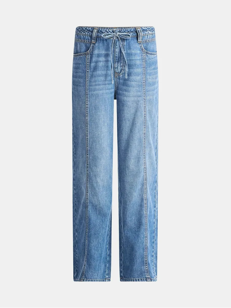 Time and Tru Women's and Women's Plus Relaxed Tie Waist Wide Leg Jeans, 31" Inseam, Sizes 0-20 | Walmart (US)