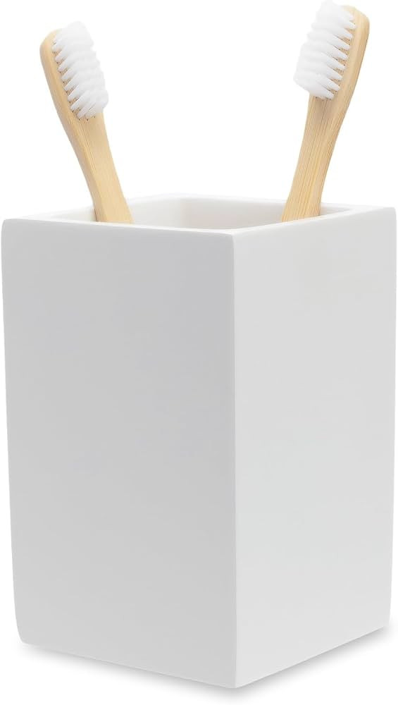 Matte White Toothbrush and Toothpaste Holder for Bathroom Vanity and Countertop, Square Organizer... | Amazon (US)