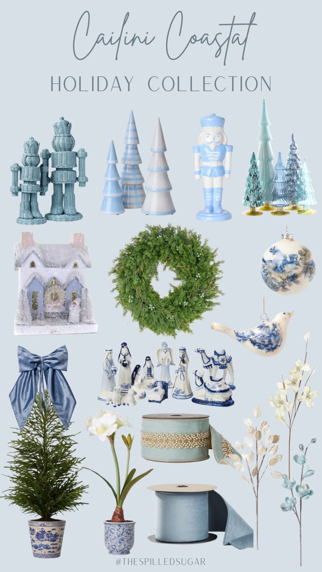 @cailinicoastal’s new holiday collection is what grandmillennial dreams are made of!

Blue and white decor, blue and white Christmas, grandmillennial decor, grandmillennial Christmas, juniper wreath, woven nutcrackers, blue and white nativity set, tree picks, putz houses, Christmas houses, Christmas trees, Christmas ribbon

#LTKHome #LTKSeasonal