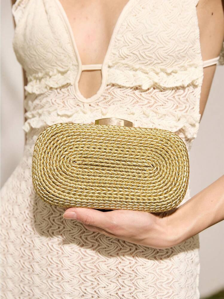 SHECARRY Vacation Chic Elegant Straw Box-Shaped Clutch Bag | SHEIN