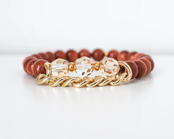 Golden Sandstone Shimmer Bracelet  Crystal Gemstone - Etsy | Etsy (US)