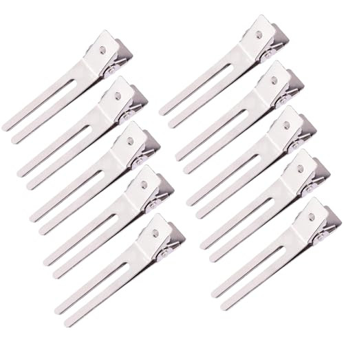 10 Pack Double Prong Pin Curl Clips, Duck Billed Hair Clips for Hairdressing Setting Section Clips, 1.8" Silver Rustproof Metal Curl Hair Clips for Hair Styling, Hair Coloring, Hair Sectioning | Amazon (US)