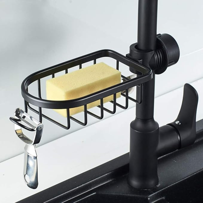 Kitchen Dish Sponge Holder Faucet Caddy Shower Rod Soap Basket,Faucet Shower Rod Assembled | Amazon (US)