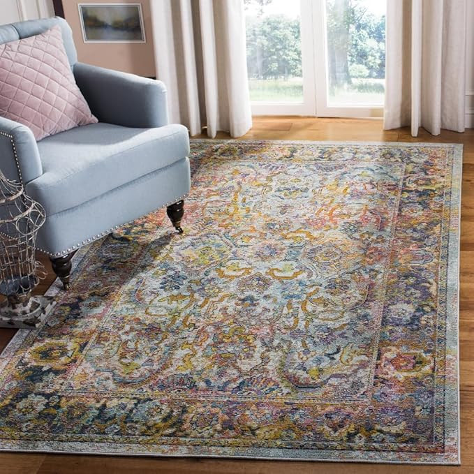 SAFAVIEH Crystal Collection Accent Rug - 4' x 6', Light Blue & Orange, Oriental Distressed Design... | Amazon (US)