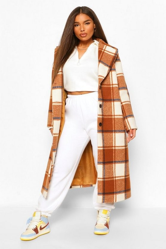 Plus Check Wool Look Boyfriend Coat | Boohoo.com (US & CA)