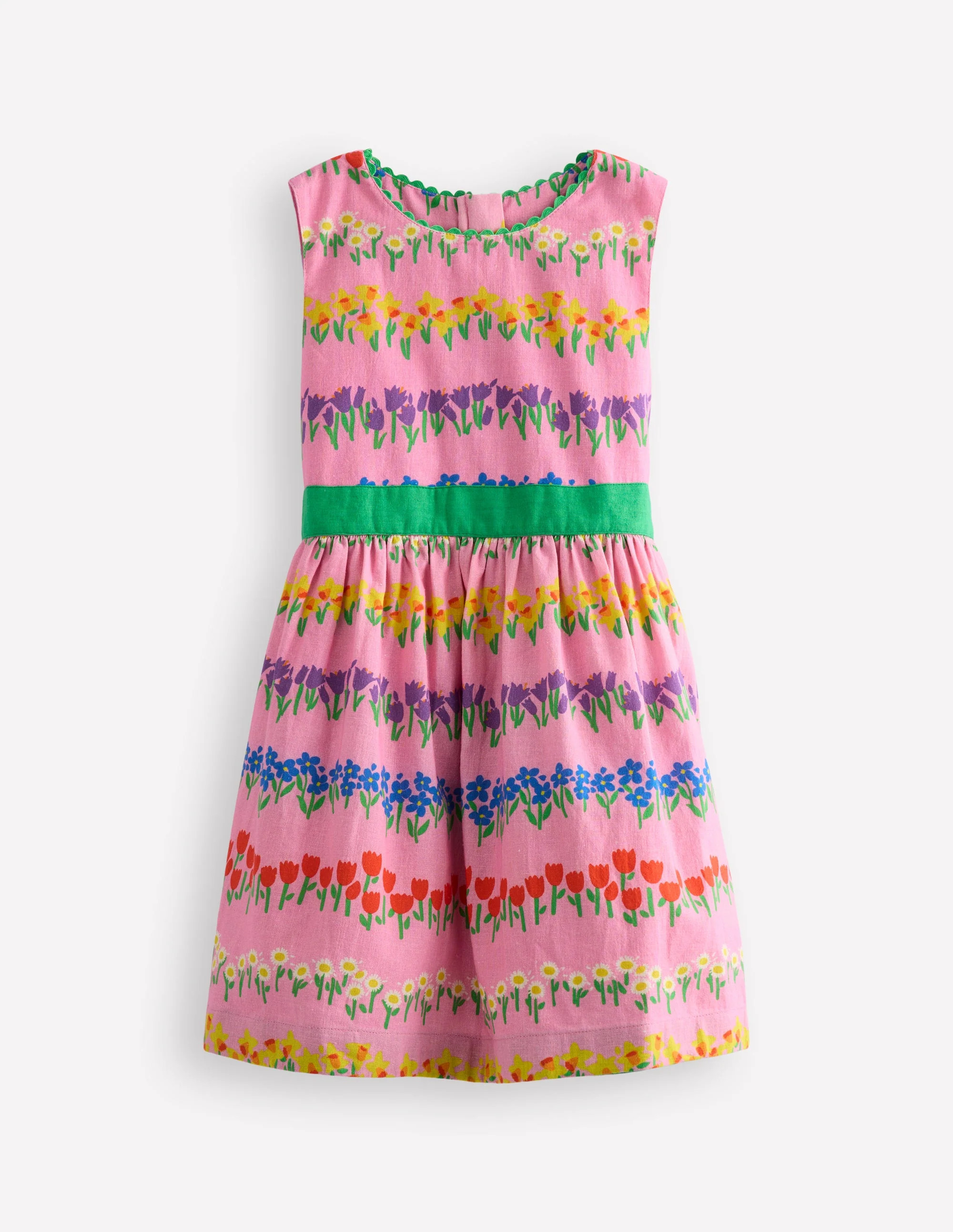Cotton Linen Vintage Dress-Pink Spring Floral Stripe | Boden UK