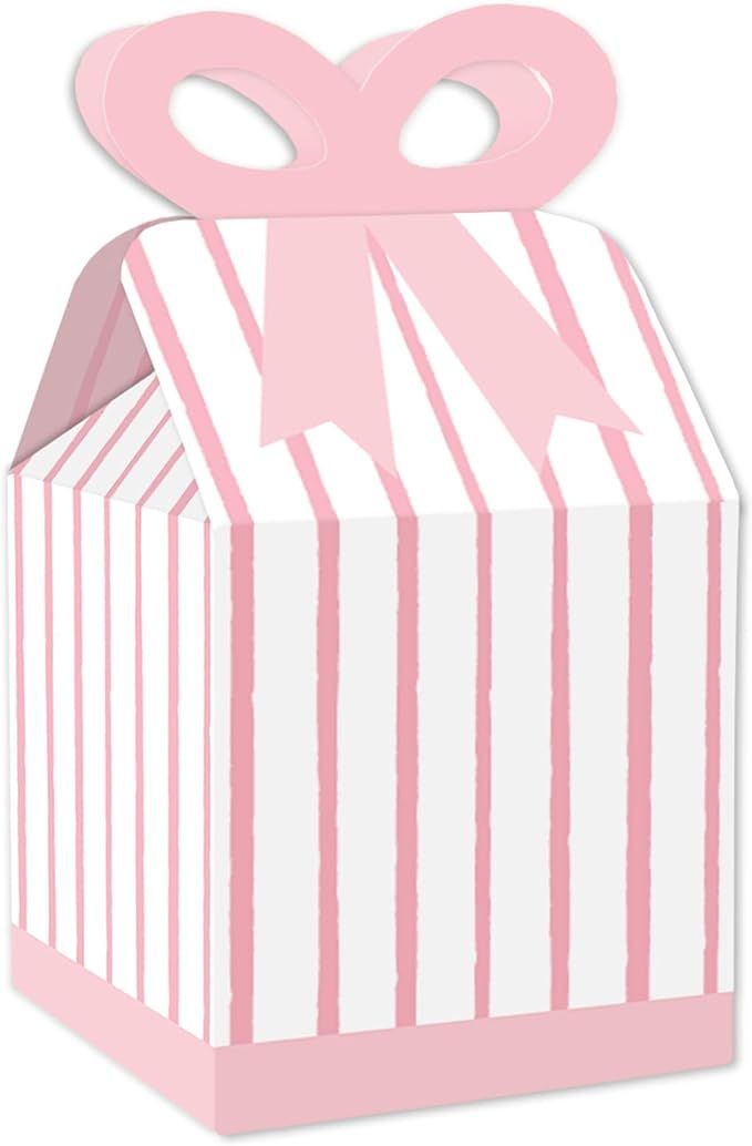 Big Dot of Happiness Pink Stripes - Square Favor Gift Boxes - Simple Party Bow Boxes - Set of 12 | Amazon (US)