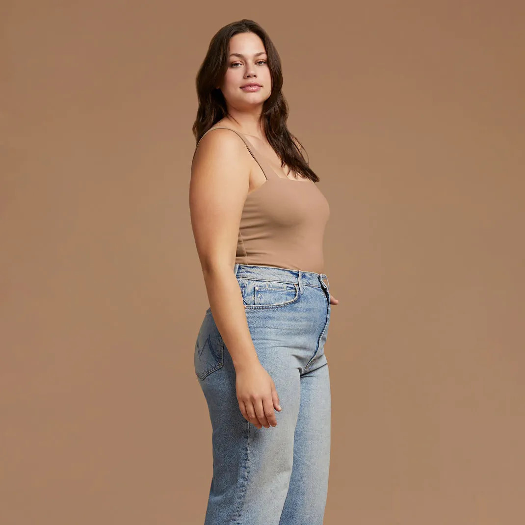 Women's Square Neck Tank Bodysuit - Cinnamon - nuuds | nuuds