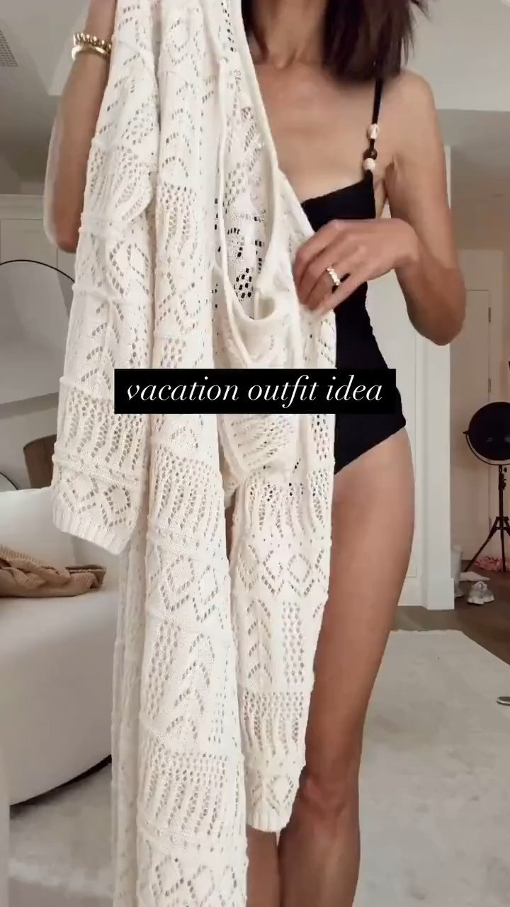Vacation outfit idea! This coverup was love at sight that I had to get it in black 🙌🏼❤️ I’m just shy of 5-7” wearing the size  small. My bags are sold out but linking a couple different options below xx 

 #LTKootd #LTKSeasonal #LTKTravel