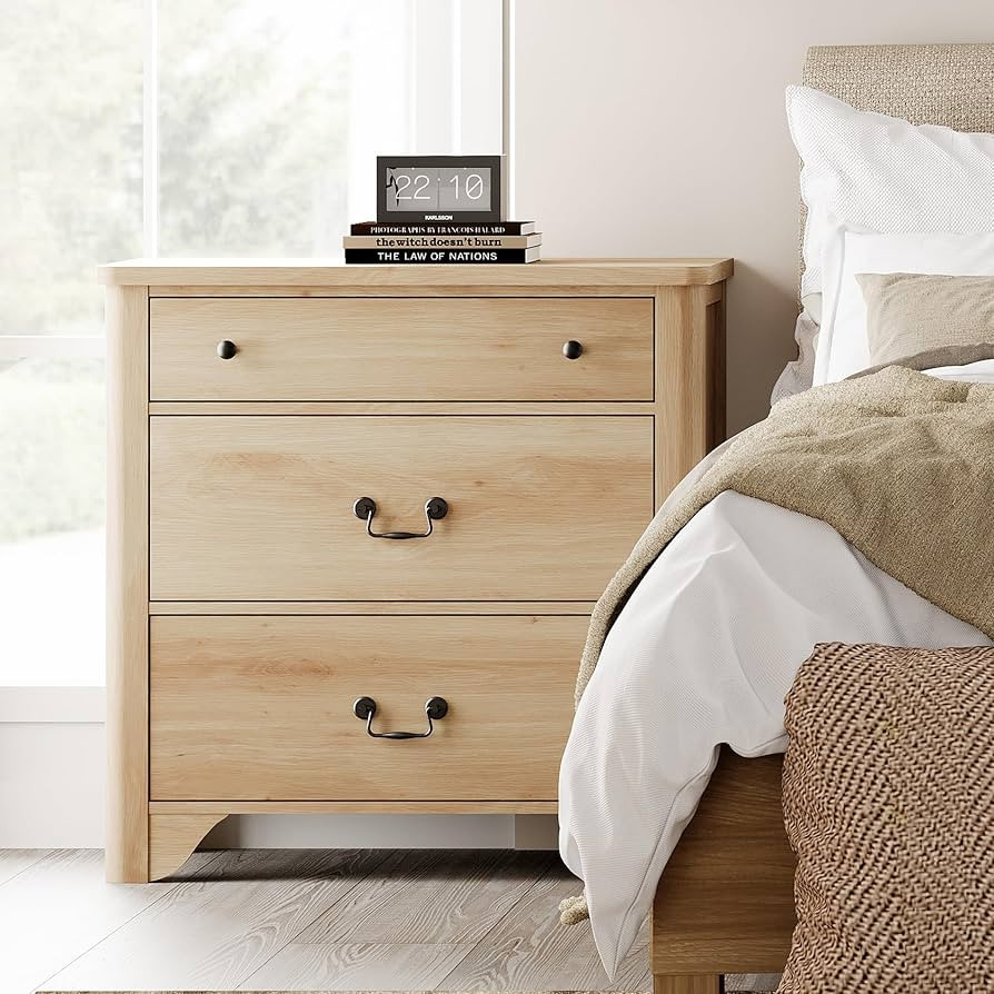 WAMPAT Farmhouse Nightstand with 3 Drawers, 31.5 Inch Wood Bedside Table Nightstand with Vintage ... | Amazon (US)