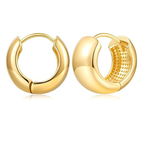 SHANTYSON Gold Thick Hoop Earrings for Women 14K Gold Plated Small Chunky Huggie Hoops Classic Jewelry | Amazon (US)