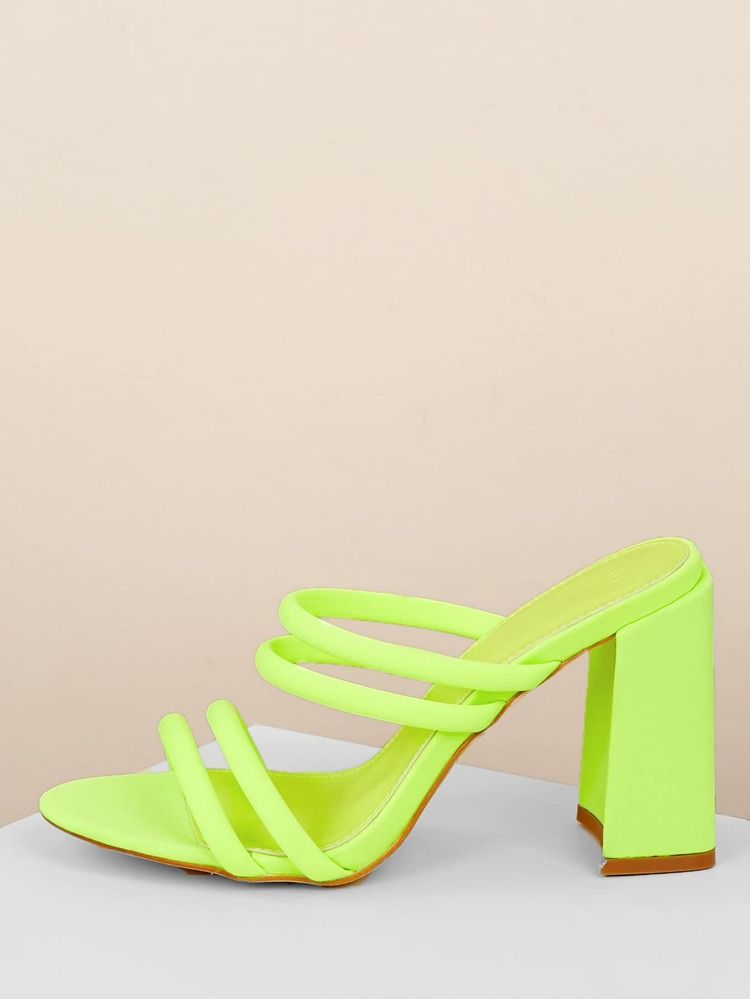 Neon Strappy Open Toe Block Heel Mules | SHEIN