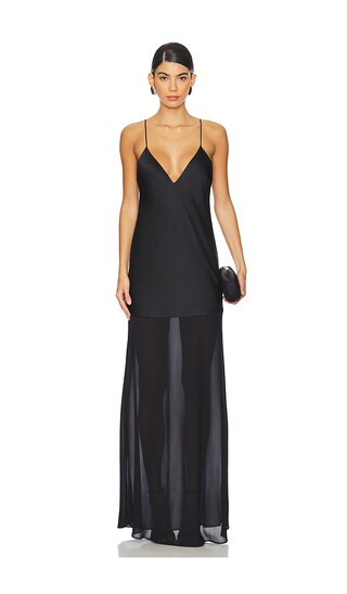 Vienna Satin Maxi Dress in Black | Revolve Clothing (Global)