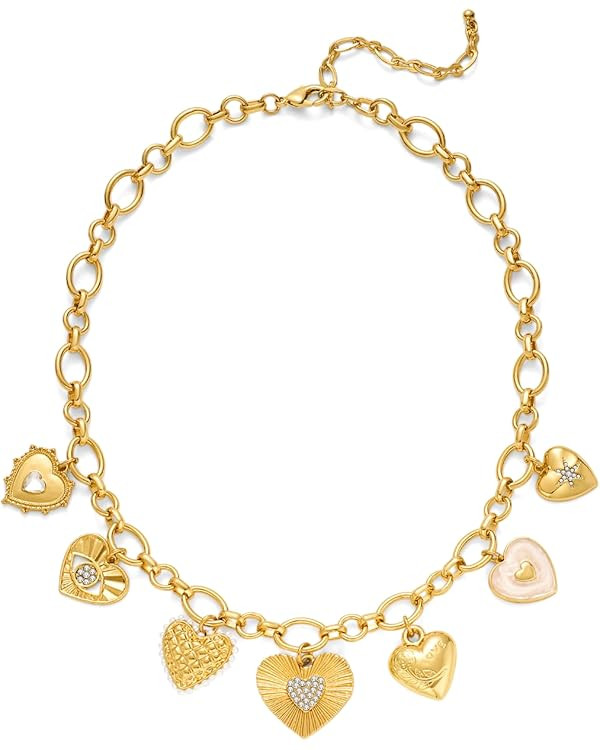 LILIE&WHITE Gold Heart Necklaces For Women With Different Heart Charms Gold Charm Sun Heart Neckl... | Amazon (US)