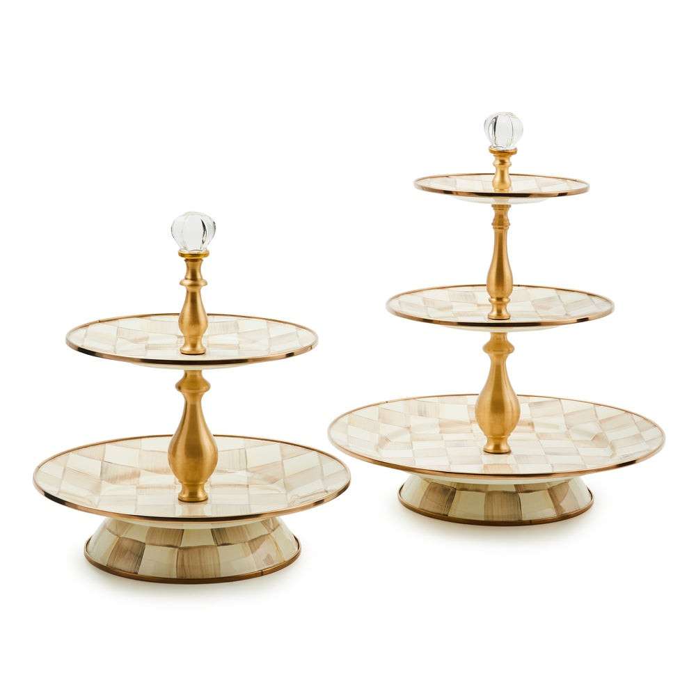 Mocha Check Three Tier Sweet Stand | MacKenzie-Childs