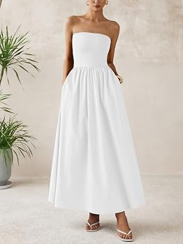 PRETTYGARDEN Women 2026 Summer Elegant Strapless Maxi Dress Tube Top Dress A Line Flowy Long Wedd... | Amazon (US)