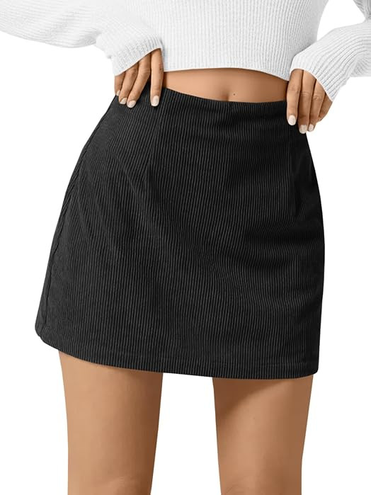 Wenrine Womens Corduroy Mini Skirt High Waisted A-line Short Skirts | Amazon (US)