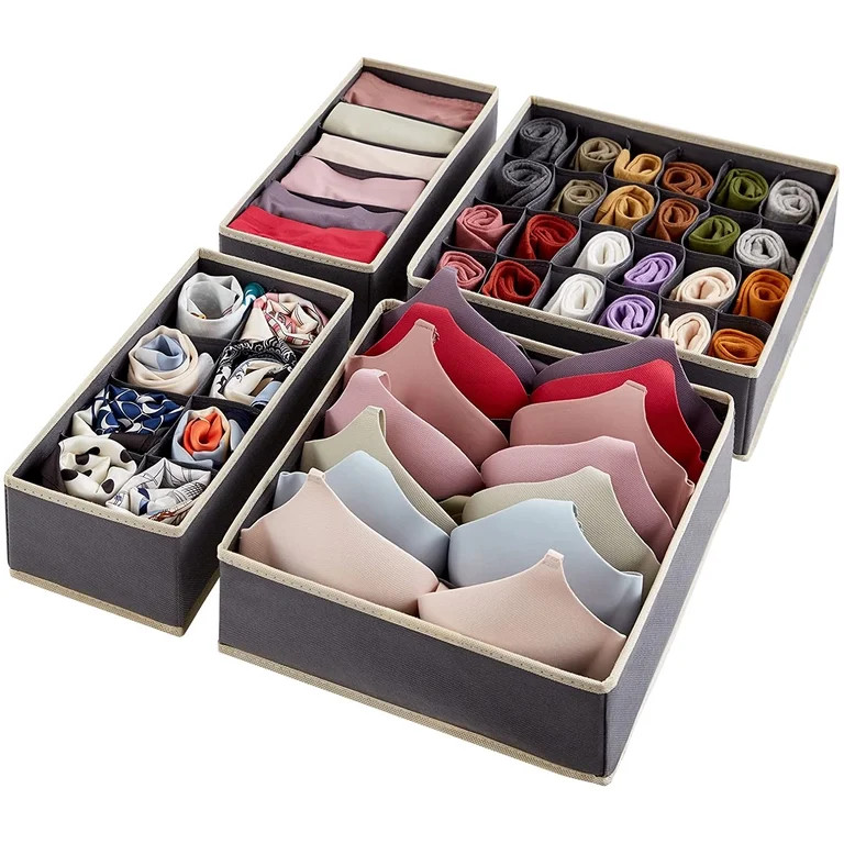 Lifewit Drawer Organizer for Underwear Fabric Dresser Storage Bins for Bra, Undies, 4 Packs Gray | Walmart (US)