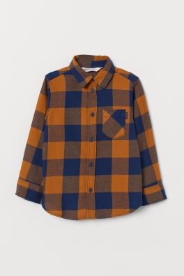 Flannel Shirt - Dark blue/brown plaid - Kids | H&M US | H&M (US + CA)