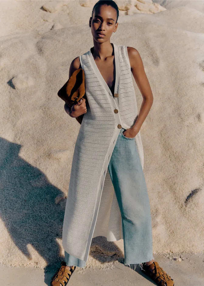 Cotton Open Stitch Midi Cardigan Dress | ME+EM US