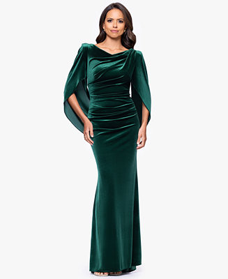 Petite Velvet Drape Back Long Dress | Macy's