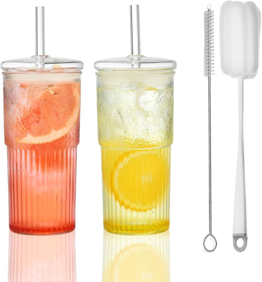 VITEVER 600ML Bubble Tea Glasbecher mit Deckel und Strohhalm，2 Pack High Borosilicate Glas Long... | Amazon (DE)