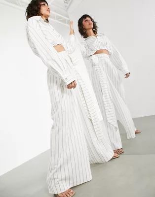 ASOS EDITION wide leg pants with tie waist in stripe | ASOS (Global)