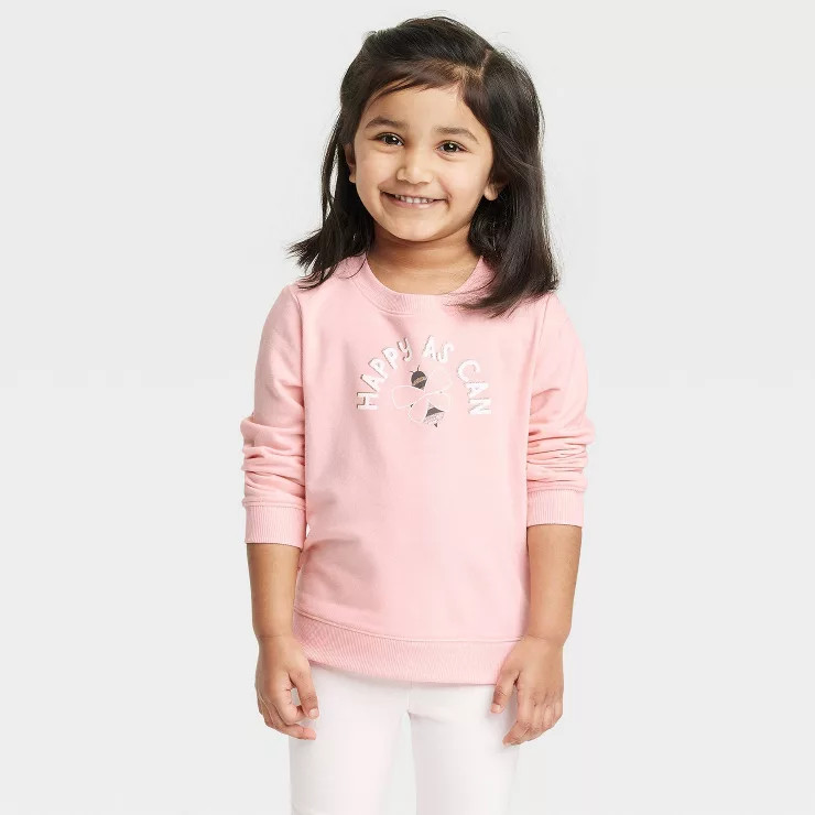 Toddler Girls' 'Happy As Can Bee' French Terry Pullover - Cat & Jack™ Pink | Target