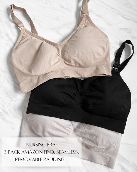 Nursing bra: Amazon find. Removable padding, comes in 3 pack of same/mixed colors. Hospital bag  

#LTKbump #LTKbaby #LTKfindsunder50