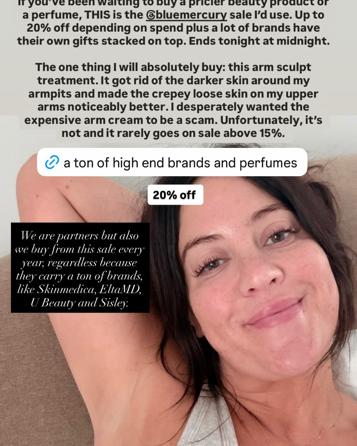This U Beauty Arm Sculpt cream has been just short of a miracle, and it’s 15% off on Bluemercury with a total purchase of $150/20% off with a purchase of $300. I desperately wanted to not like it so that I wouldn’t feel compelled to buy another $98 bottle when this one was done. Unfortunately, it’s fantastic. It has DRAMATICALLY reduced the darker skin folds in my underarms, and the loose skin on my arms is noticeably less crepey. It’s also helped with skin texture, elasticity, and my keratosis pilaris on my arms. Swipe for before and after videos 👉🏼

I also tagged a couple other U Beauty products that I really like (their Super Hydrator is great for my skin barrier, and Sarah got me hooked on their eye cream) if you want to reach $300 for the max 20% discount.

#LTKBeauty #LTKSaleAlert #LTKselfcare