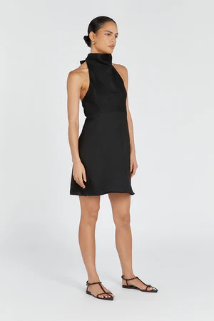 VERA BLACK LINEN MINI DRESS | DISSH