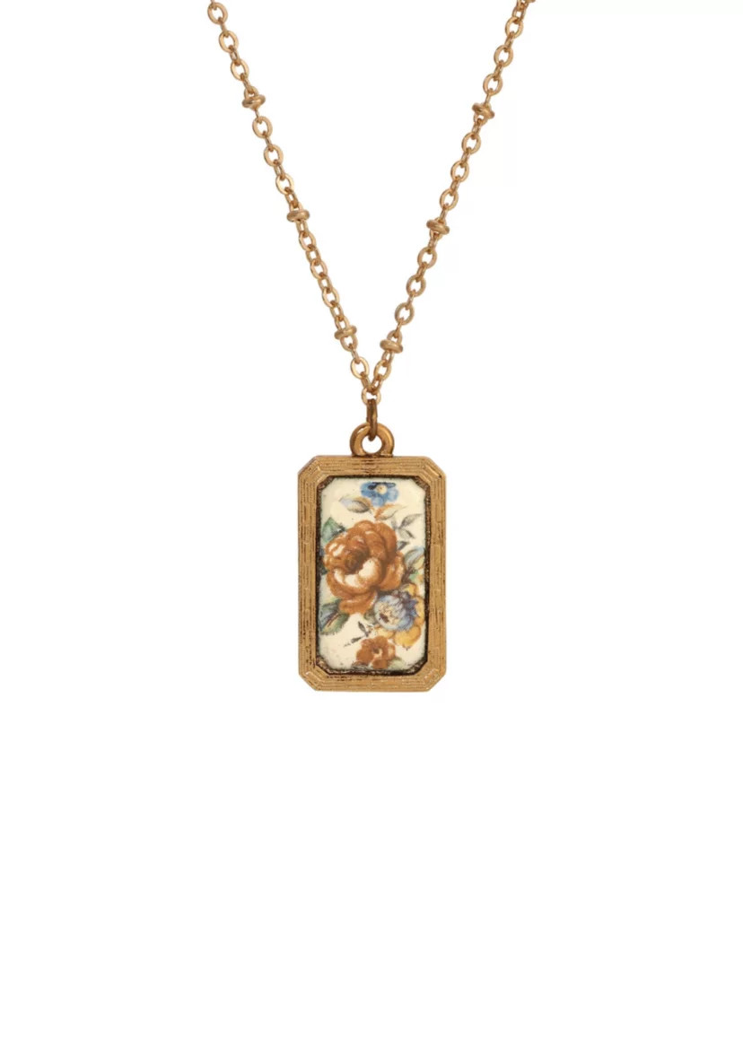 Flower Decal Enamel Stone Necklace 18" | Belk