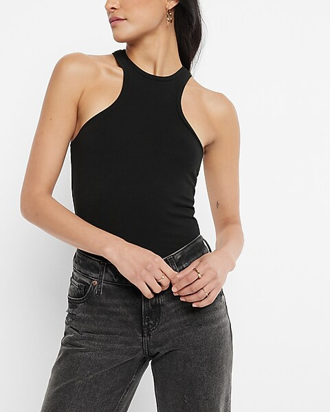 Fitted Ribbed High Neck Tank | Express