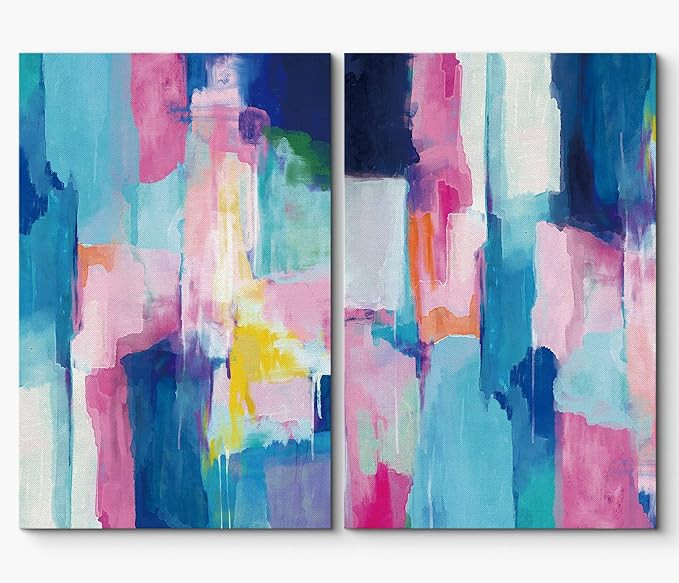 SIGNLEADER Canvas Print Wall Art Set Pastel Blue and Pink Color Blocks Geometric Shapes Illustrat... | Amazon (US)