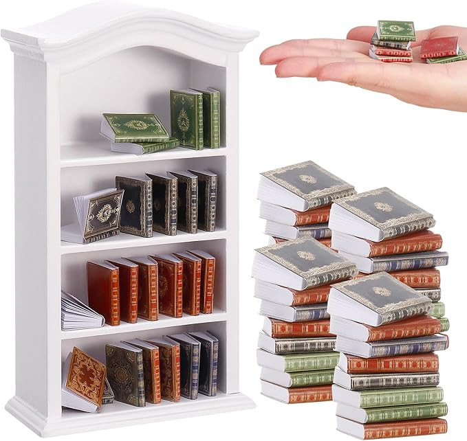 36 Pcs 1:12 Scale Miniatures Dollhouse Books and 1 Wooden Bookcase,4 Floors Furniture Display Boo... | Amazon (US)